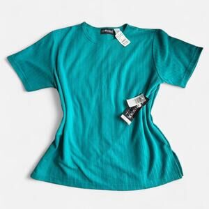 Sag Harbor Woman Plus 1X Teal Ribbed Knit Tunic